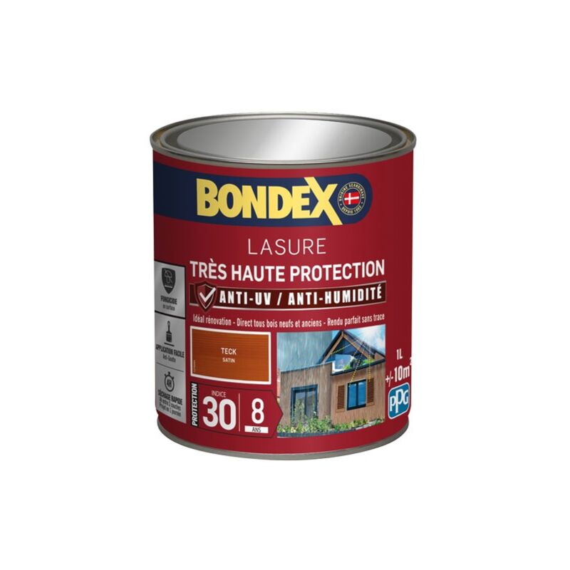 Bondex - Lasure Très Haute Protection Satin 8 ans Finition: Satiné - Couleur: Teck - Conditionnement: 1L