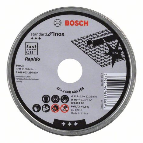 Disco Corte Inox 115X1 Mm Bosch 10 Pz
