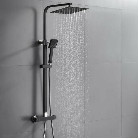 LATATTA Colonne de Douche Thermostatique Ensemble de Douche Noir Hauteur Réglable Set de Douche Noir avec Mitigeur Systeme de Douche Pluie pour Salle de Bain