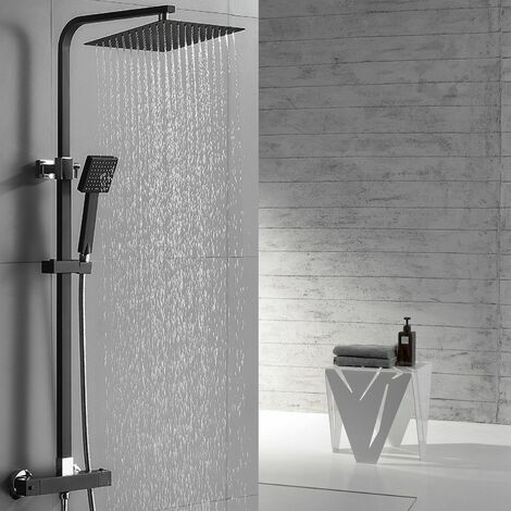 LATATTA élégant Colonne de Douche Thermostatique Noir Ensemble de Douche en Pluie Set de Douche pour Salle de Bain Colonne de Douche Thermostat avec Mitigeur Réglable en Hauteur
