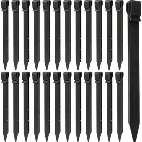 LATERN - 25 estacas de plástico para el suelo, 25 cm, resistentes, para bordes de paisaje, toldos, bordes, patios, césped, jardín al aire libre (negro)