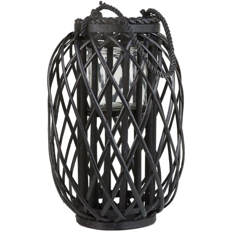 Laterne MAURITIUS Weidenholz 40 cm Schwarz