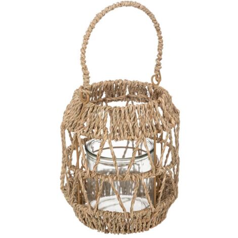 Laterne - Metall und Rattan - H18 cm