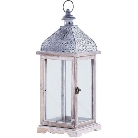 Laterne SAMAR Kiefernholz 47 cm Weiß
