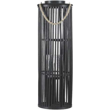 Laterne Weidenholz/Glas für Indoor und Outdoor Schwarz Höhe 80 cm Garten Gartenaccessorie für indoor und Outdoor
