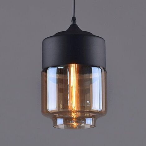 Laternen-Pendelleuchte, einfacher Metallkörper, zylindrischer Glaslampenschirm, nordische kreative Lampen für Kopfteil, Restaurant, Hotelzimmer, schwarzer Bernstein