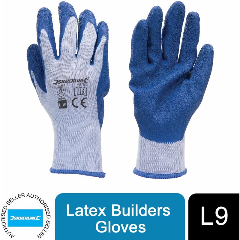 Silverline Builders Gloves Safety Gardening Latex Large Size 9 427550