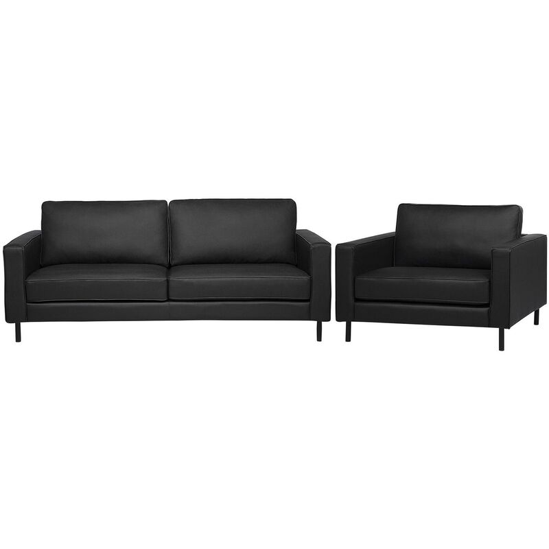 Modern Split Leather Sofa Set 3 Seater Armchair Metal Legs Black Savalen