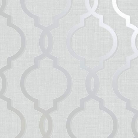 Laticia Trellis Wallpaper Holden White Grey Silver Glitter Textured Metallic