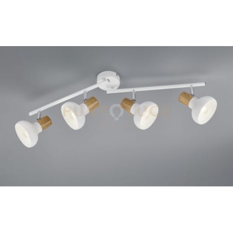 LATIKA BARRA 4 SPOTS METALLO BIANCO ED EFFETTO LEGNO L. 71CM ATTACCO E14