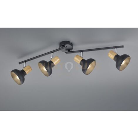 LATIKA BARRA 4 SPOTS METALLO NERO ED EFFETTO LEGNO L. 71CM ATTACCO E14