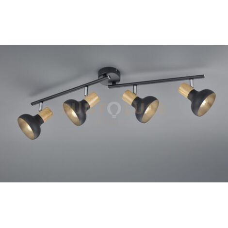 LATIKA BARRA 4 SPOTS METALLO NERO ED EFFETTO LEGNO L. 71CM ATTACCO E14