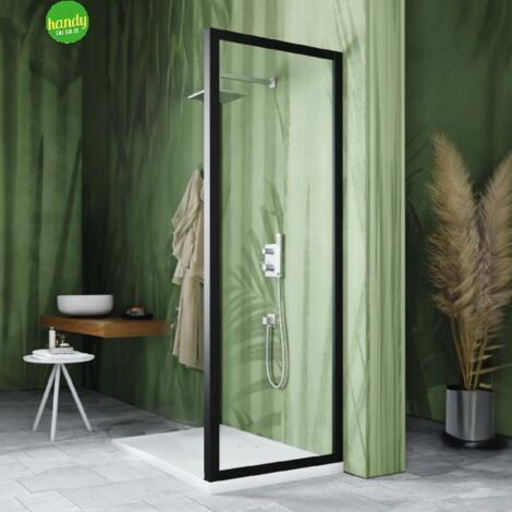 Lato doccia fisso Senna Silqua by Mobo trasparente spess. 6mm h 195 x 78/80 cm profilo nero opaco