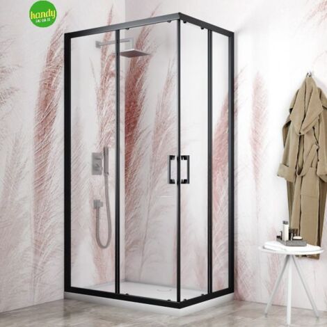 Lato doccia in vetro temperato trasparente 6 mm modello galileo nero opaco h.195 est. cm78/80 trasparente-nero opaco-spazio ingresso 44cm MOBO
