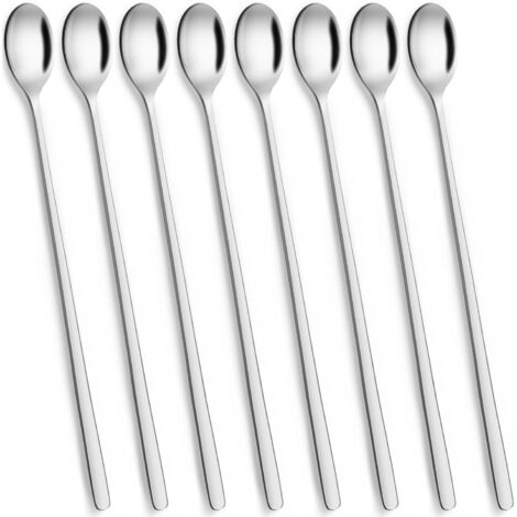 Latte Macchiato Löffel Set, 8 Stück 24 cm Langer Stiel Rührlöffel Edelstahl, Dessertlöffel, Lange Löffel für Eiskaffee Eistee Milchshake Eisbecher, Spülmaschinengeeignet