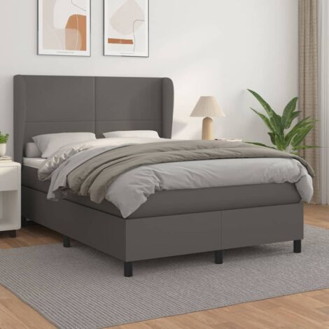 Lattenrost-Bett mit Matratze Grau 140x200 cm Kunstleder
