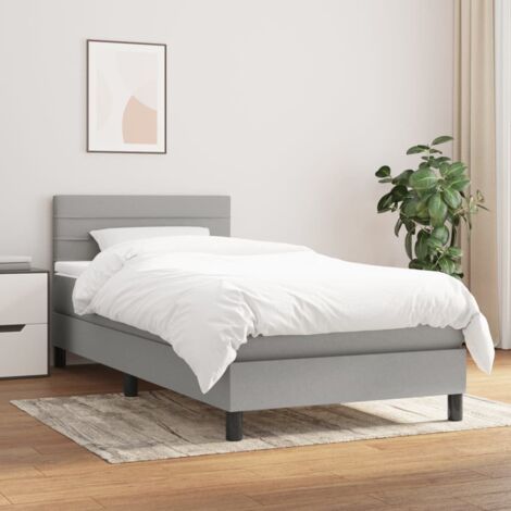 Lattenrost-Bett mit Matratze Grau 90x200 cm Stoff