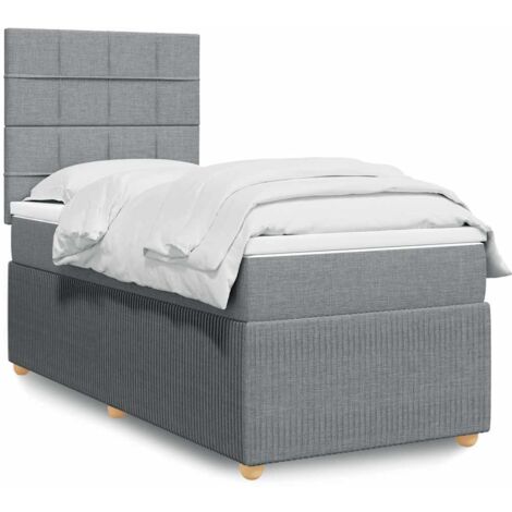 Lattenrost Bett mit Matratze Grau 90x200 cm Stoff