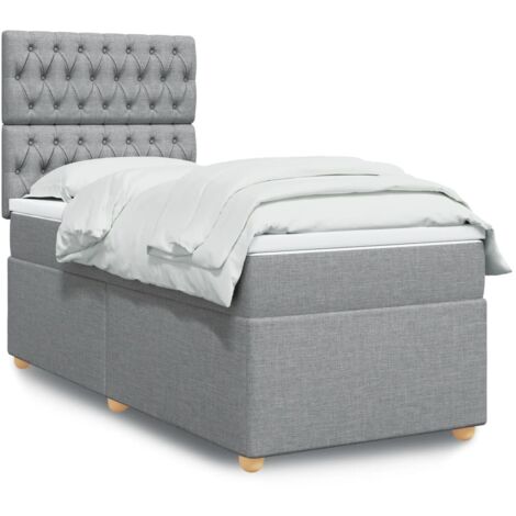 Lattenrost-Bett mit Matratze Grau 90x200 cm Stoff