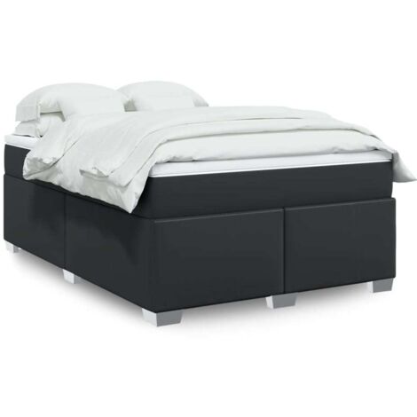 Lattenrost-Bett mit Matratze Schwarz 140x190 cm Kunstleder