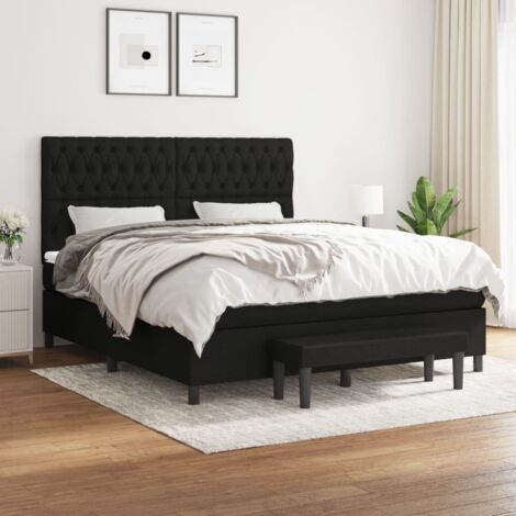 Lattenrost Bett mit Matratze Schwarz 180x200 cm Stoff