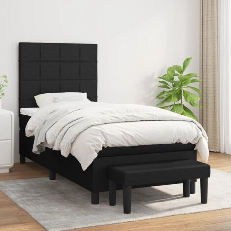 Lattenrost Bett mit Matratze Schwarz 90x200 cm Stoff