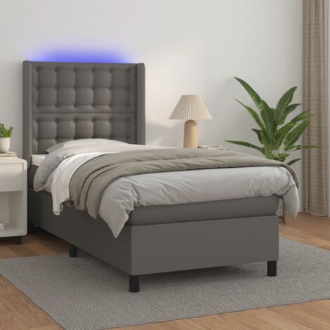Lattenrost mit Matratze LED Grau 90x200 cm Kunstleder