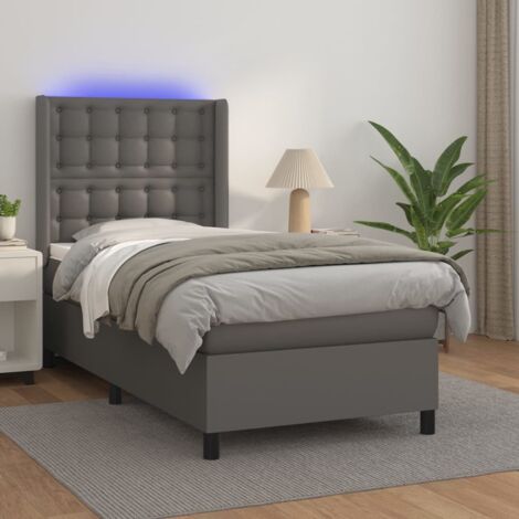 Lattenrost mit Matratze und LED Grau 100x200 cm Kunstleder