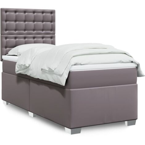 Lattenrostbett mit Matratze Grau 100x200 cm Kunstleder