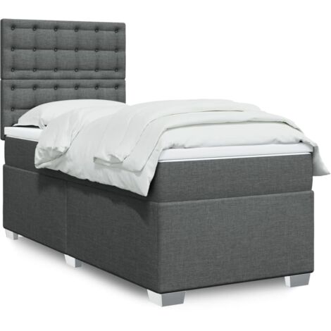 Lattenrostbett mit Matratze Grau Dunkel 90x200 cm Stoff