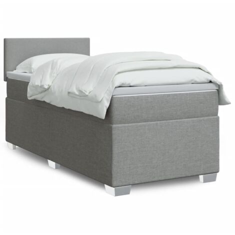 Lattenrostbett mit Matratze Hellgrau 90x200 cm Stoff