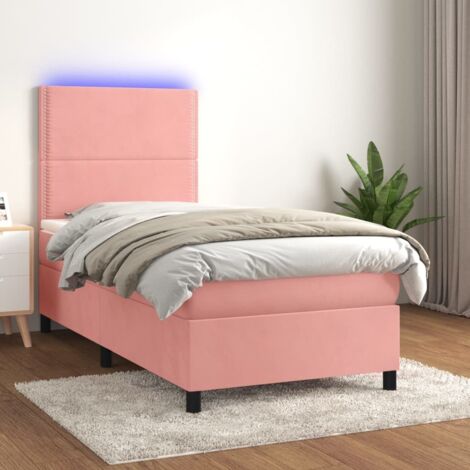Lattenrostbett mit Matratze LED Rosa 80x200 cm Samt