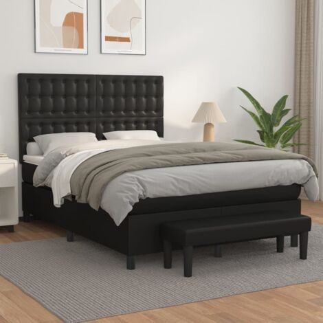 Lattenrostbett mit Matratze Schwarz 140x190 cm Kunstleder