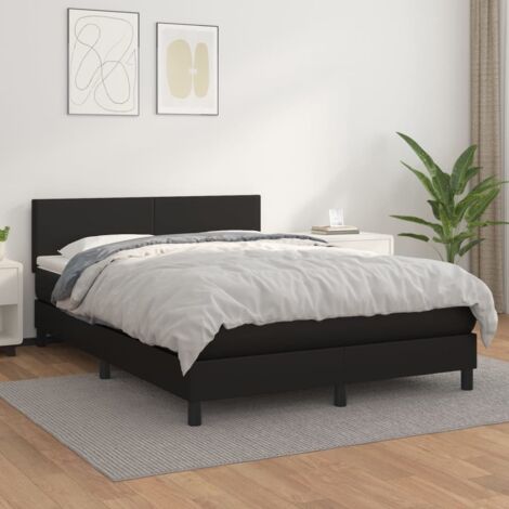 Lattenrostbett mit Matratze Schwarz 140x200 cm Kunstleder