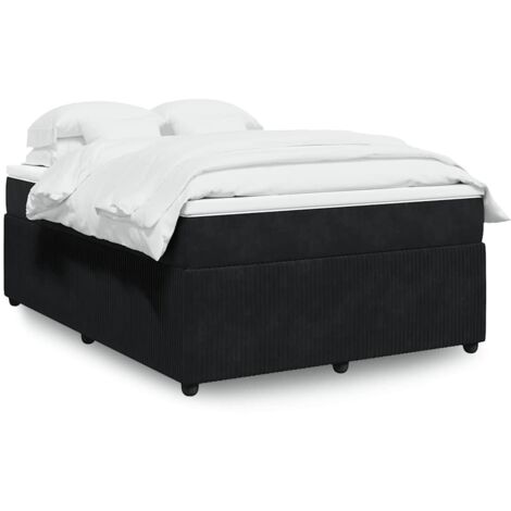 Lattenrostbett mit Matratze Schwarz 140x200 cm Samt
