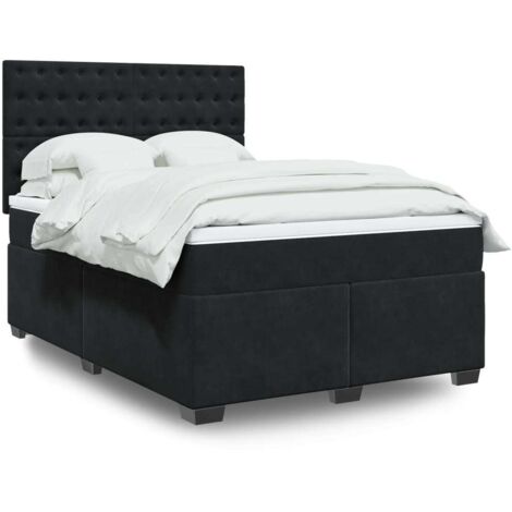 Lattenrostbett mit Matratze Schwarz 140x200 cm Velours