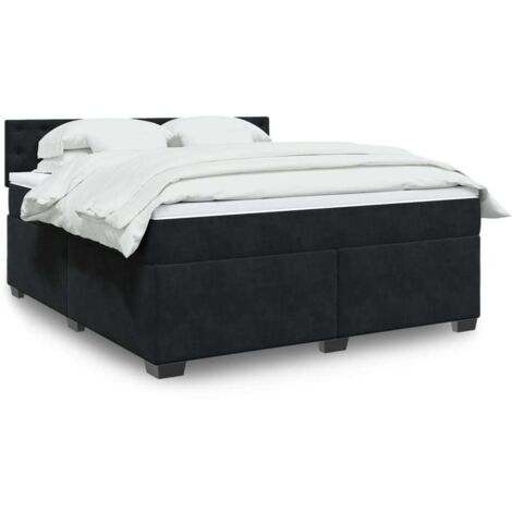 Lattenrostbett mit Matratze Schwarz 180x200 cm Samt