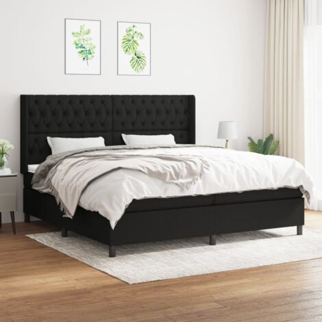 Lattenrostbett mit Matratze Schwarz 200x200 cm Stoff