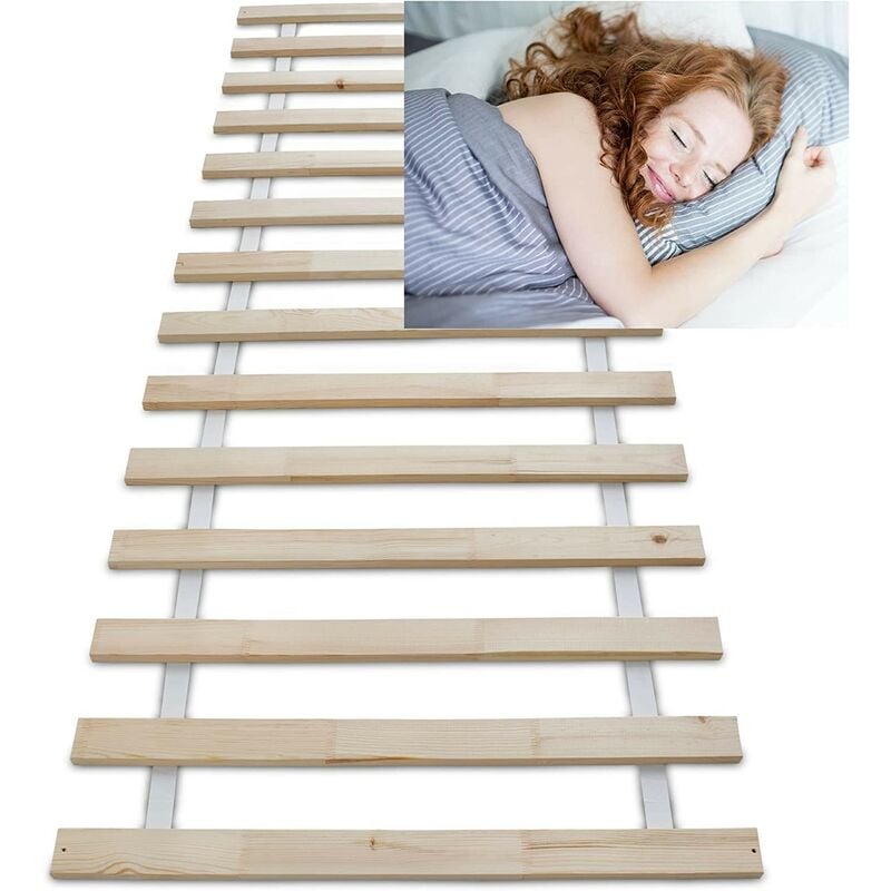 Bb-loisir - Lattes sans cadre 90x200cm 14 lattes en bois massif pour soutien ferme avec sangle enroulé