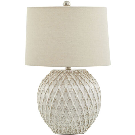 Lattice Table Lamp with Linen Shade - Ceramic - L38 x W38 x H58 cm - Neutral Cream