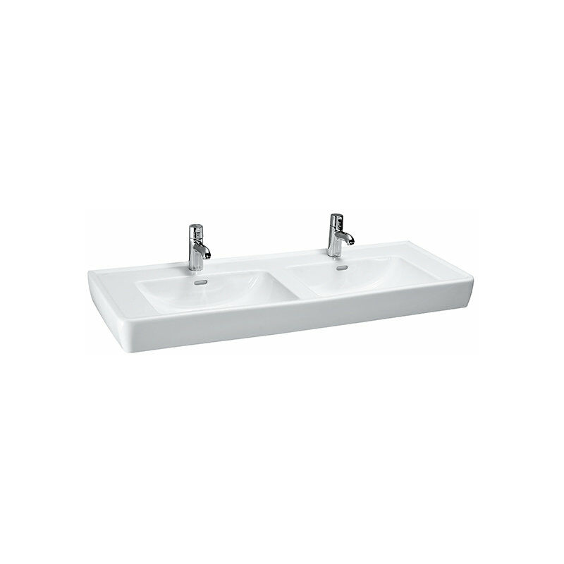 

PRO A Lavabo doble, 1 agujero para grifo, con rebosadero, 1300x480, blanco, color: Blanco - H8149670001041 - Laufen