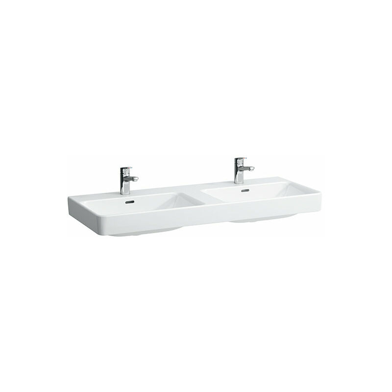 

PRO S Lavabo doble, 3 agujeros para grifos, con rebosadero, 1200x460, blanco, color: Blanco con LCC - H8149664001081 - Laufen