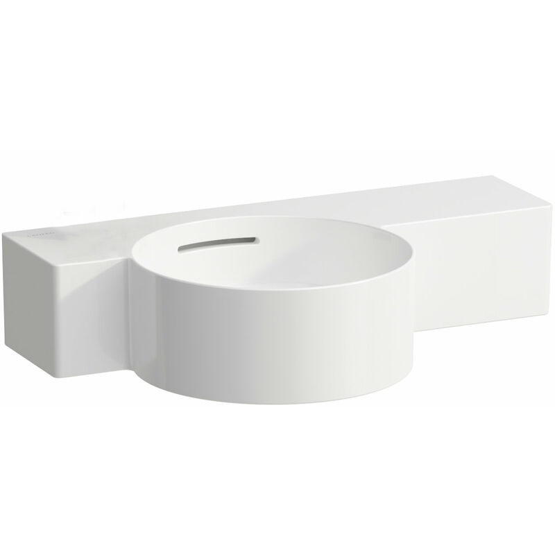 

VAL Lavamanos redondo, sin agujero para el grifo, con rebosadero, 550x315, blanco, estante a la derecha, color: blanco mate - H8152837571091 - Laufen