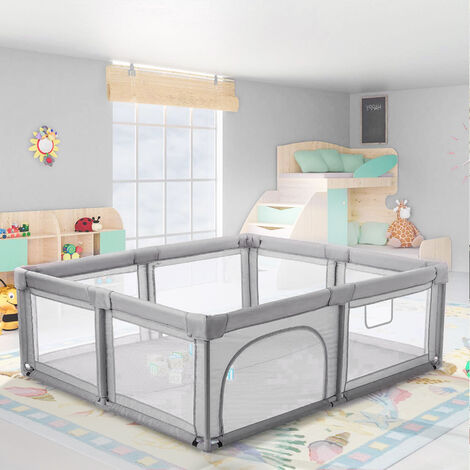 Laufstall Baby Laufgitter Schutzgitter Krabbelgitter Absperrgitter mit atmungsaktivem Netz Grau