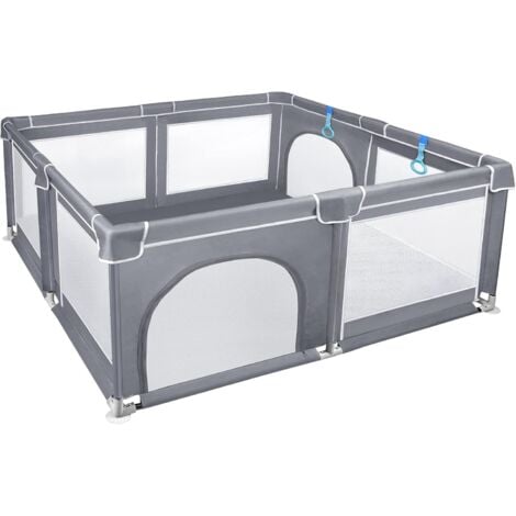 Laufstall Baby XXL Laufgitter 200x180cm Krabbelgitter mit atmungsaktivem Netz und Rutschfester Basis für Kinder im Innen- und Außenbereich Grau NAIZY