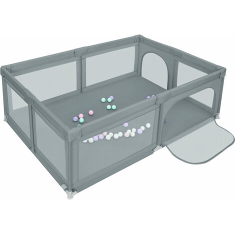 Laufstall Baby,Kinderlaufstall,Haloyo®,Baby Gitter Laufstall,mit 50 Kugel,Atmungsaktives Netzdesign,205 x 147 x 66cm,dunkelgrau