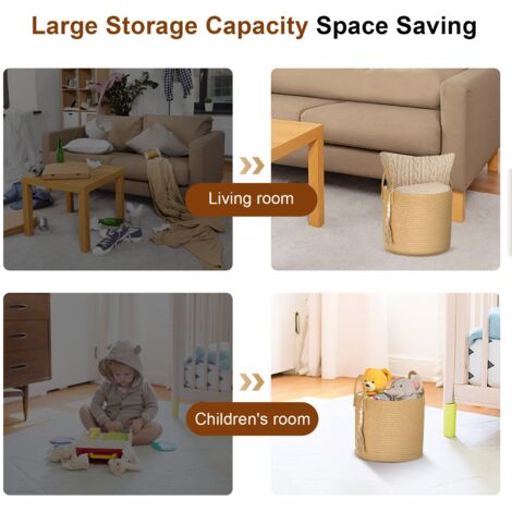 Laundry Basket 18L Wicker Basket 282828cm Foldable Washing Baskets with Sturdy Handles Storage for Clothes Bedding for Blankets Toys Clothes Shoes Plant Organizer Bin Living Room Home Decor (Brown)