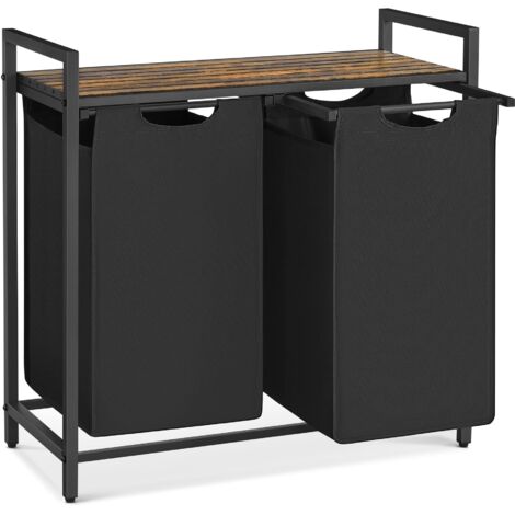 Laundry Basket 2 Compartments Removable Oxford Bags Metal Frame Storage Top Space Sturdy