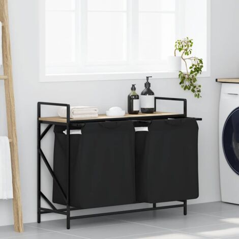 Laundry Basket 2 Compartments with Shelf Sonoma Oak vidaXL