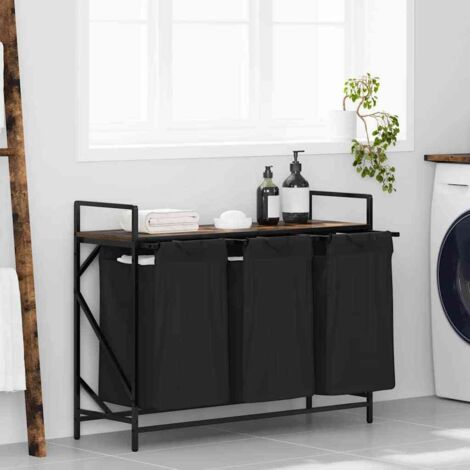 Laundry Basket 3 Compartments with Shelf Smoked Oak vidaXL